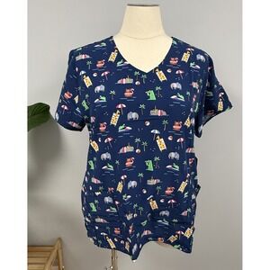 NWT Zoe Chloe Safari Splash Scrub Top 2X Animals Hippo Giraffe Alligator Scrubs